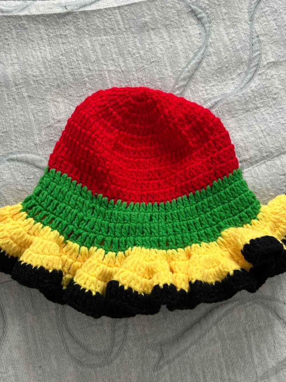 Crocheted Multicolor Bucket Hat in Red, Green & Yellow